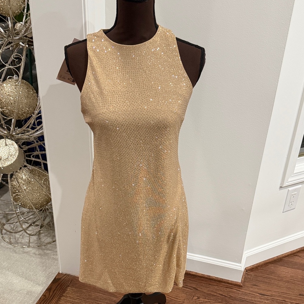 Oh Polly Gold Sparkle Mini Dress